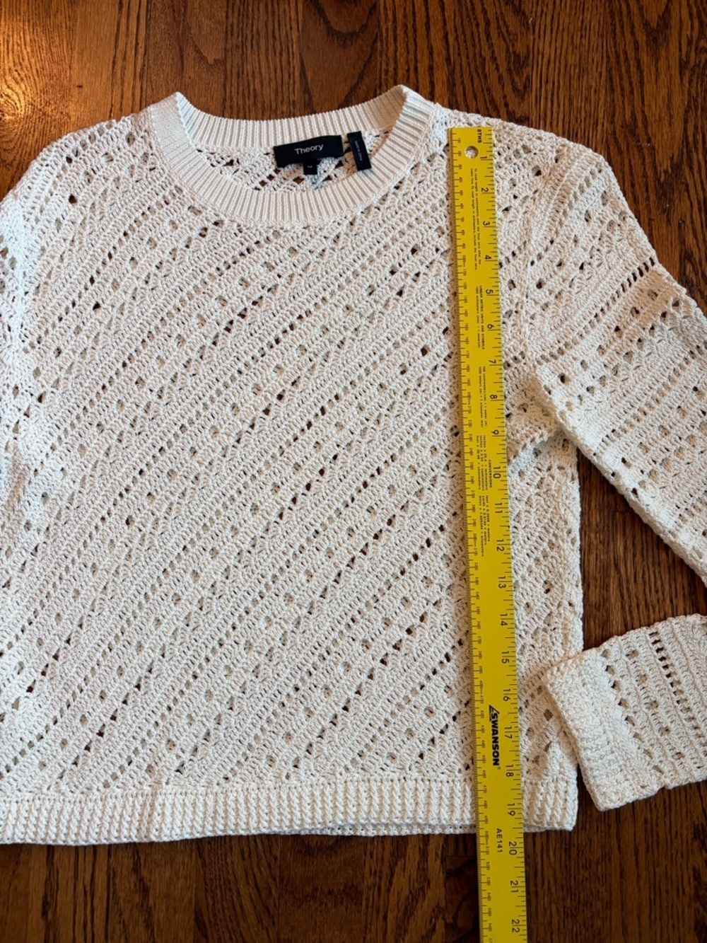 Theory Tissage Crochet Sweater Ivory Open Knit Long Sleeve Top Size Medium - Picture 6 of 7